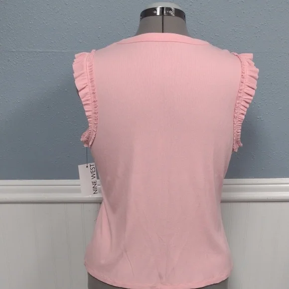 NEW Nine West Pink Ruffle V-Neck Tank Top - Picture 5 of 10